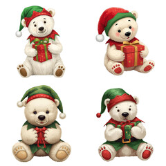 Joyful christmas set with adorable polar bears holding gifts festive atmosphere digital illustration whimsical