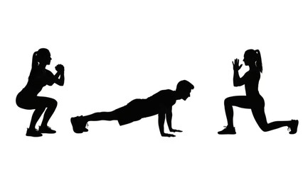 Obraz premium Exercise Workout Poses Silhouette Set