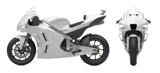 Modern White Racing Sport Bike Mockup, Side and Front View on isolated background