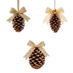 Festive christmas set with pinecone ornaments holiday decor home interior warm ambiance close-up view seasonal celebration