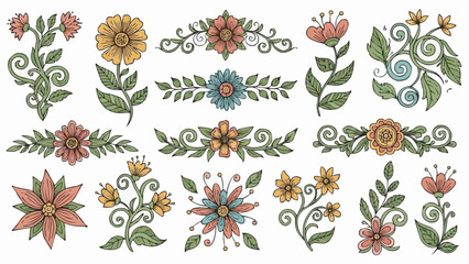 Collection of Vintage Floral Ornaments and Decorative Elements.