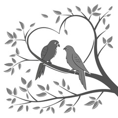Romantic Love Birds Sitting On A Branch Forming He SVG Vector Design