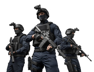 Fototapeta premium Three SWAT Assaulters Standing Together in Tactical Formation