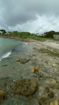 FPV drone footage of Port Manech Beach in Brittany, France