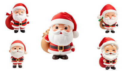 Festive christmas set featuring adorable santa claus figurines indoor display colorful environment whimsical holiday spirit
