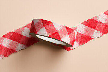 red checkered washi tape, decorative masking tape roll, creative paper tape design

