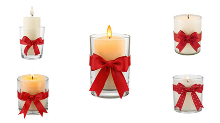 Christmas candle set with red ribbons festive decor cozy home environment elegant arrangement warm glow