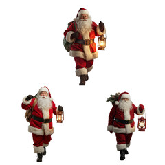 Festive christmas set with santa claus lanterns winter wonderland image collection cheerful atmosphere whimsical perspective