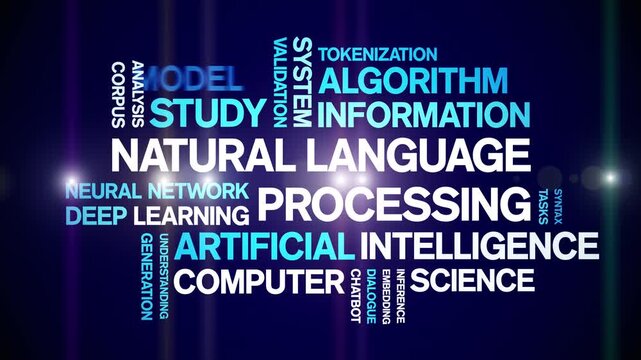Natural Language Processing animated word cloud-text design animation tag kinetic typography seamless loop.
