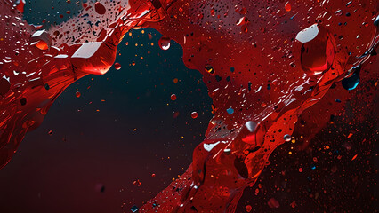 Red colored recycled plastic with colorful fragments