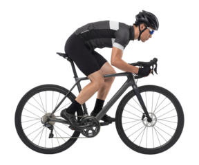 Asian Male Cyclist Riding Road Bicycle Side View Isolated