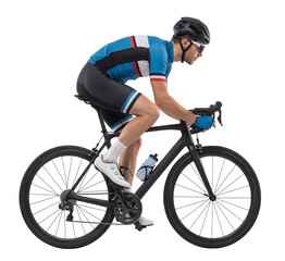 Naklejka premium Male Cyclist Riding Road Bicycle Side View on Isolated Background