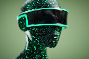 Luminous matrix data covering the synthetic head of an advanced android