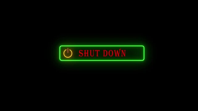 Press shutdown button on virtual screen neon line animation isolated on black background 