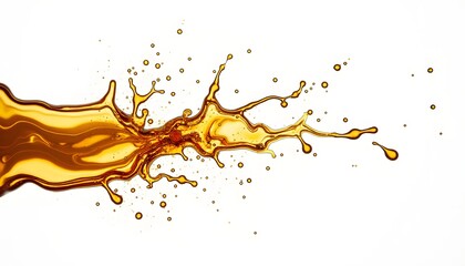 Dynamic splash of amber liquid, likely cola or whiskey, frozen in motion