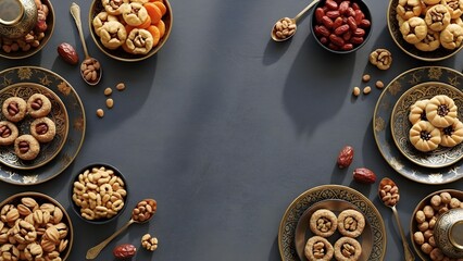 Cinnamon Rolls and Nuts on Dark Background