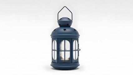 Isolated Navy Blue Metal Lantern on White Background