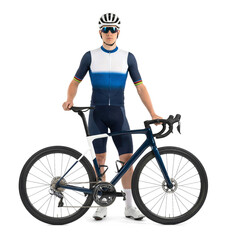 Fototapeta premium Male Cyclist Standing Next to Blue Road Bicycle on Isolated Background