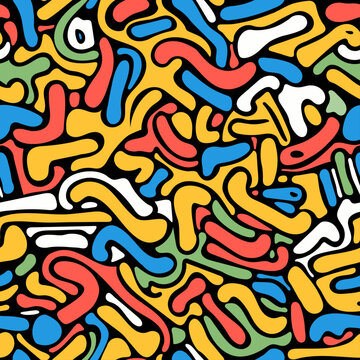 Colorful Abstract Organic Shapes Seamless Pattern with Bold Playful Forms