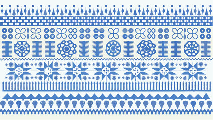 Blue and white traditional folk art border designs