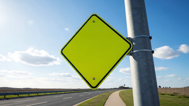 Green Diamond Road Sign on Highway Pole Under Clear Sky