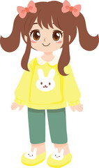 cute kawaii girl wearing yellow sweater