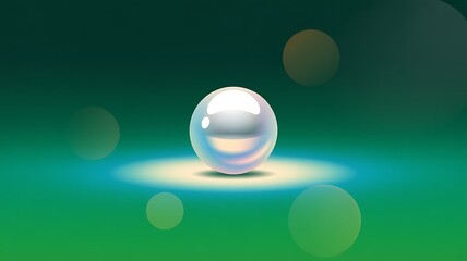 Abstract glowing sphere with soft light and floating orbs on a dark teal background