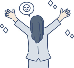 嬉しくてバンザイをする後ろ姿のビジネスウーマンのイラスト