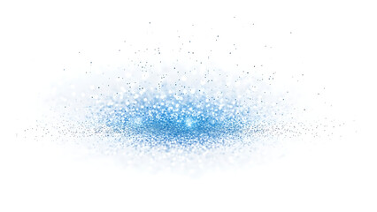 A serene blue powder explosion captured from a frontal viewpoint on a white background