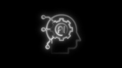 Neon A I Head Artificial Intelligence Concept Glowing Gear Brain Technology