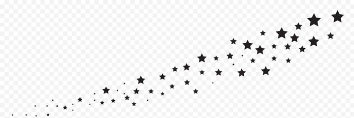 Shooting Star Black. Shooting star with an elegant star trail on a white background. Festive star sprinkles, powder. Vector png. EPS 10.