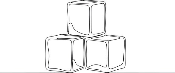 Continuous one line drawing of three ice cubes stacked in a pyramid for minimalist beverage branding cool refreshment concepts and simple modern graphic design