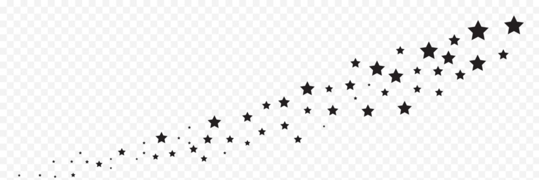 Shooting Star Black. Shooting star with an elegant star trail on a white background. Festive star sprinkles, powder. Vector png. EPS 10.
