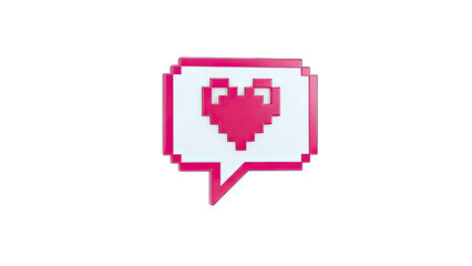 Pixelated Heart in Speech Bubble on White Background