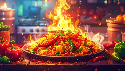 Vector chili peppers that are hot until the fire burns. Spicy Mexican style food. isolate on white background.