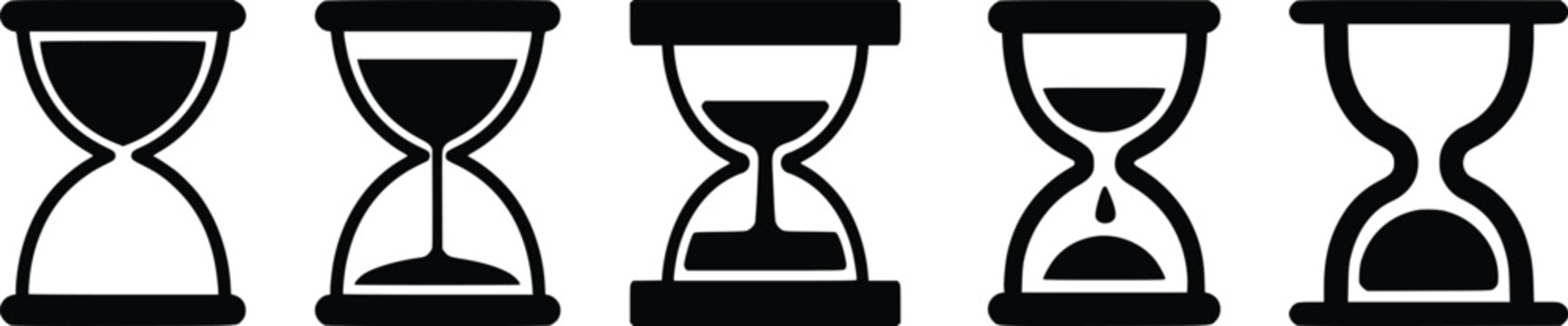 Set of hourglasses silhouette. Hand drawn hourglasses silhouette isolated on white background. Vector illustration.