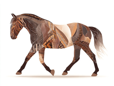 Modern vector farm horse illustration with patterns isolated on white background