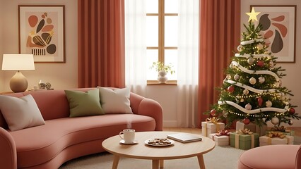Obraz premium “A cozy living room decorated with a Christmas tree