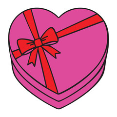 Heart-shaped gift box with bow silhouette and Valentine&rsquo;s Day vector illustration