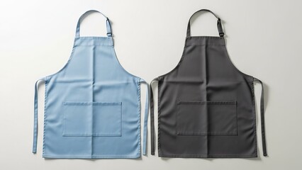 Two aprons in light blue and dark gray