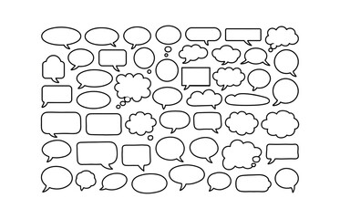 Fototapeta premium Assortment of Black Outline Speech and Thought Bubbles on White speech bubble talk