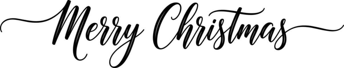 Elegant "Merry Christmas" black script calligraphy for holiday greeting cards festive party invitations and seasonal winter branding graphic design