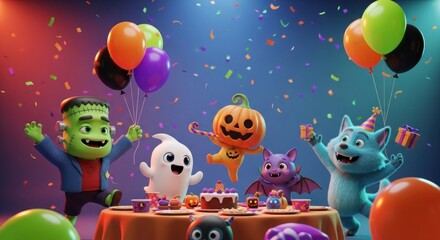 Fototapeta premium flying balloons in the sky in hallowen 