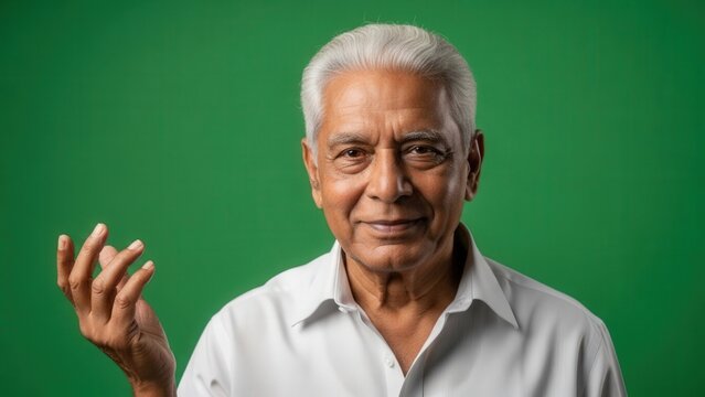 Distinguished elderly man with confident expression in front of green screen - Powered by Adobe