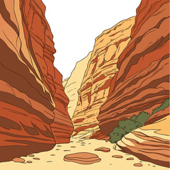 Layered canyon with rocky cliffs and desert vegetation © lll