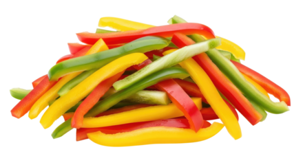 Pile of sliced bell peppers transparent background cutout png