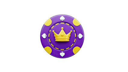 Poker Chip with Crown: Gambling Concept on White Background