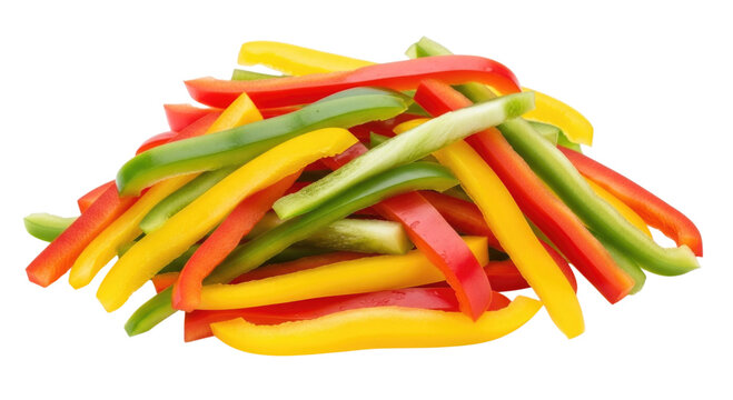 Pile of sliced bell peppers transparent background cutout png