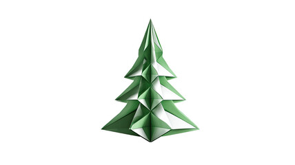 Origami christmas tree folded paper sculpture minimalist holiday decoration geometric evergreen winter craft isolated on white background
