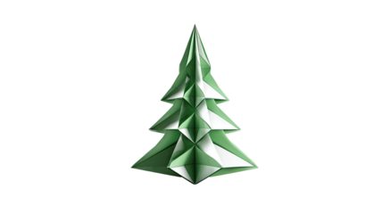 Origami christmas tree folded paper sculpture minimalist holiday decoration geometric evergreen winter craft isolated on white background
